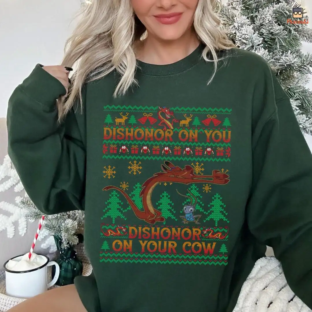 Disneyland Mulan Mushu Ugly Christmas Shirt, Mushu Shirt, Dishonor On You Dishonor On Your Cow Christmas Shirt, Disneyland Princess Shirt