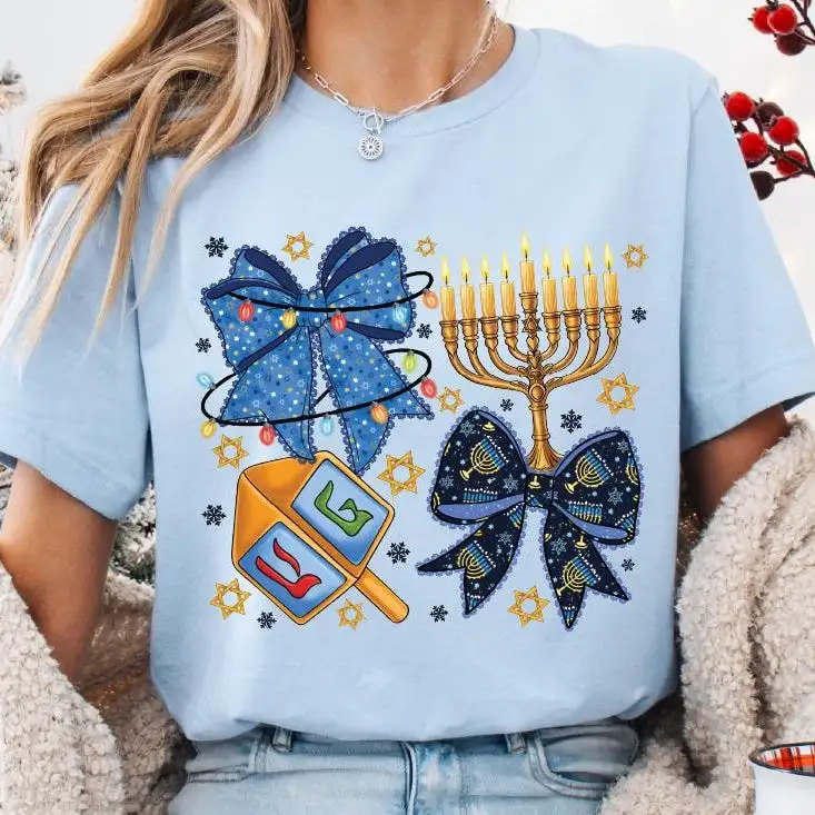 Hanukkah Coquette Bow Shirt, Jewish Holiday Christmas Shirt, Jewish New Year Hanukkah Sweater, Happy Hanukkah Tee, Hanukkah Sweatshirt