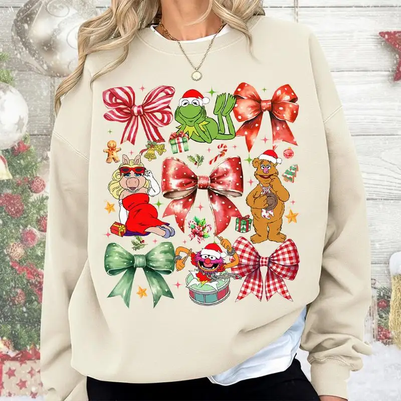 The Muppet Christmas Carol Coquette Bow Shirt, Christmas Movie Shirt, Kermit The Frog Gonzo Miss Piggy Shirt, Xmas Family Matching Shirt 02