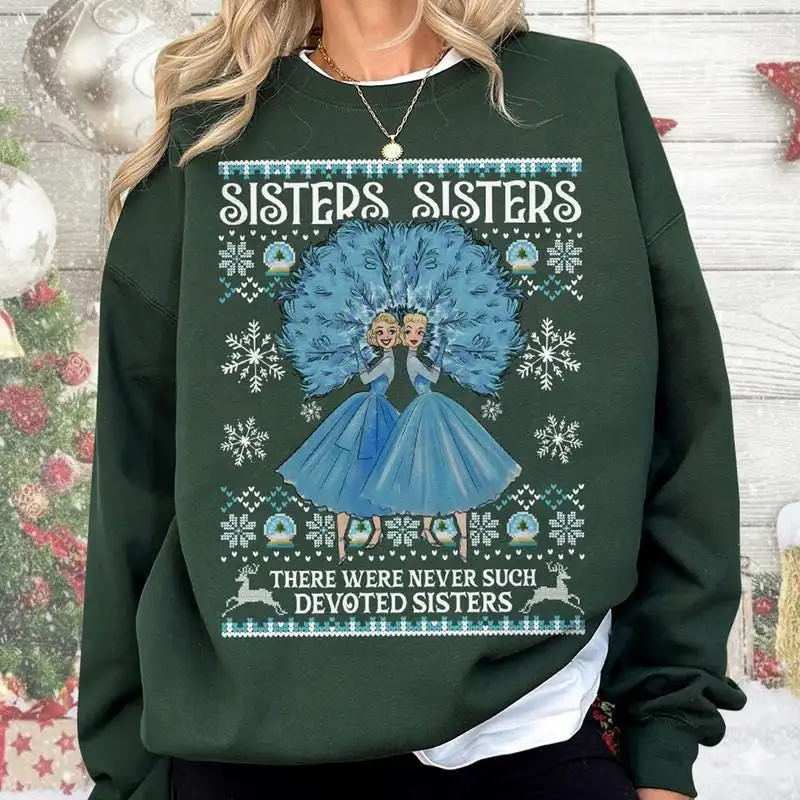 White Christmas Ugly Christmas Sweater Shirt, Haynes Sisters Tees, Christmas Movie 08, Sisters Sisters There Were Never Such Devoted Sisters