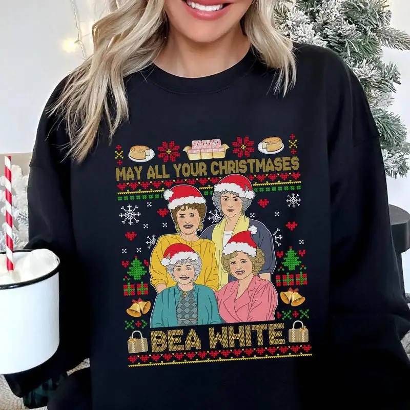 Golden Girls Christmas Shirt May All Your Christmases Bea White Shirt Golden Girls Pajamas For Women Golden Girls Pajamas Xmas Sweater 50
