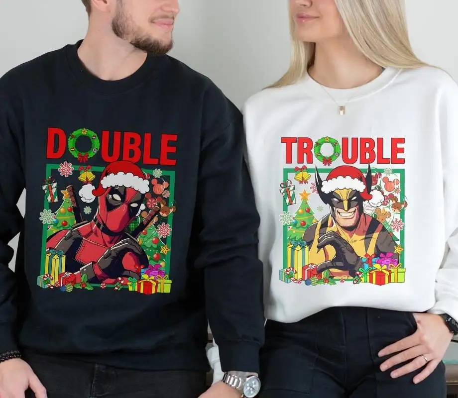 Deadpool And Wolverine Double Trouble Christmas Shirt, Bestie Matching Xmas Tee, Superhero Christmas Shirt, Disneyland Family Vacation 30