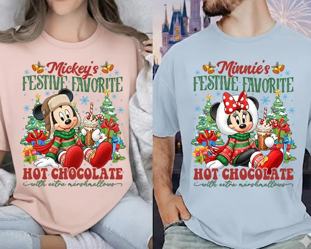 Mickey Minnie Festive Favorite Hot Chocolate Christmas Shirt Mickey's Very Merry Christmas Shirt Disneyland Couple Matching Shirt 06