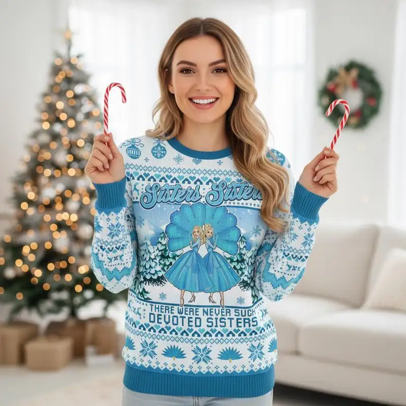 White Christmas Sisters Sisters Ugly Christmas Sweater There Were Never Such Devoted Sisters Shirt White Christmas Sweatshirt Christmas Gift