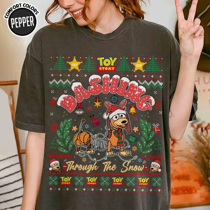 Dashing through The Snow Slink Dog Christmas Shirt, Disneyland Family Christmas Trip Tee 00, Disneyland Toy Story Merry Christmas Sweater