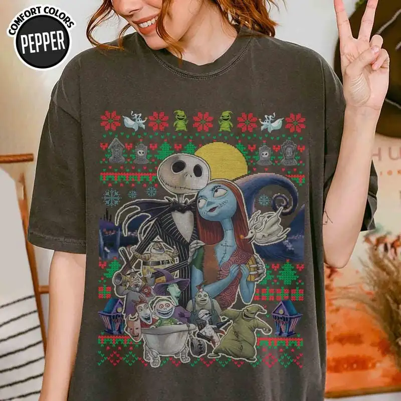 Comfort Colors Jack And Sally Christmas Shirt, Nightmare Before Christmas Shirt, Lock Shock Barrel Christmas Tee, Xmas Holiday Shirt 01