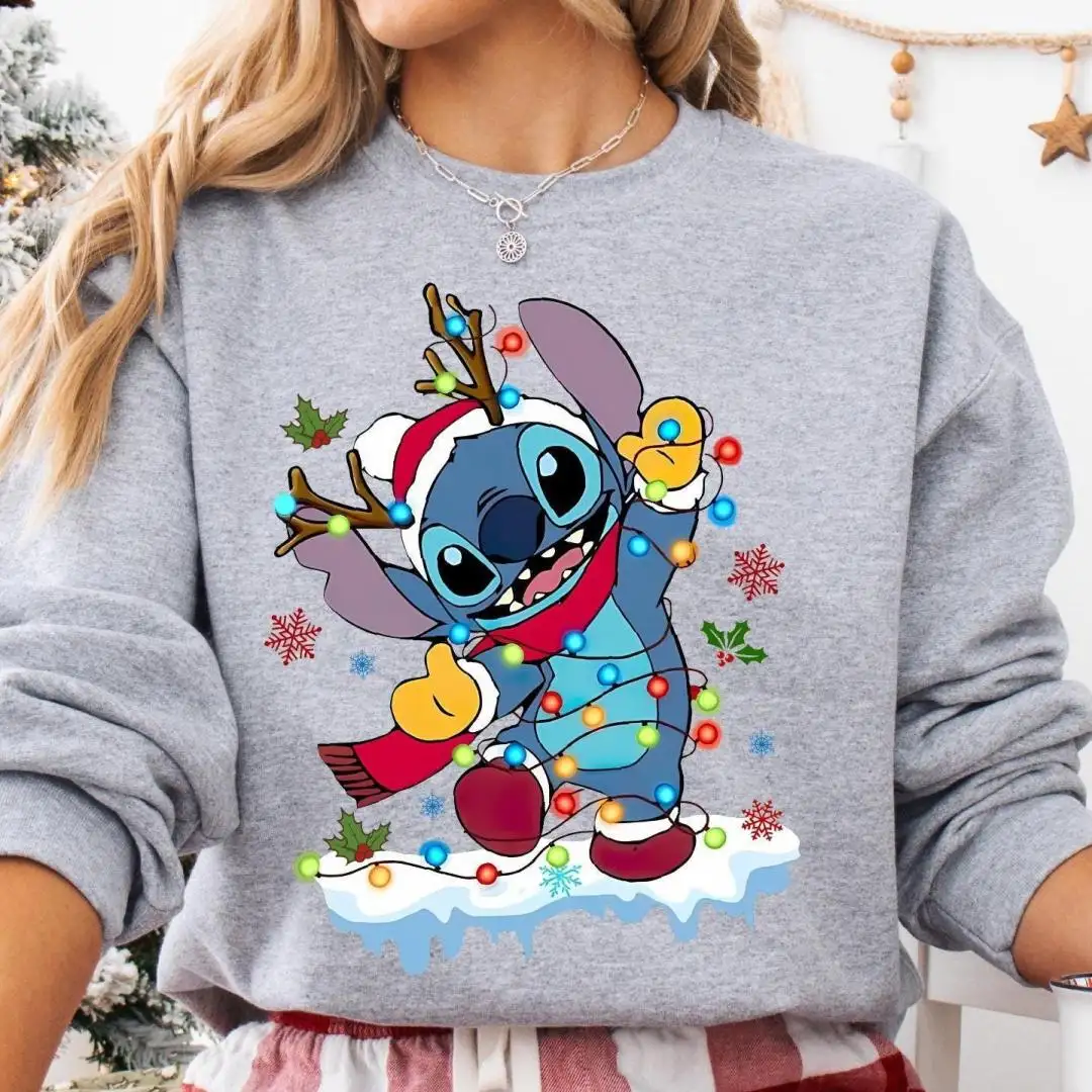 Disney Stitch Christmas Shirt, Reindeer Headband Stitch Christmas T-Shirt, Disney Family Christmas Trip Sweatshirt, Christmas Gift Tee