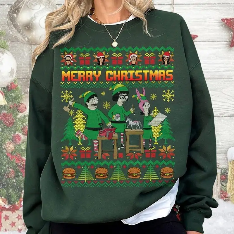 Bob’s Burgers Ugly Christmas Sweater, Bobs Burgers Christmas Shirt, Tina Belcher Sweatshirt, Bob Belcher Christmas T-Shirt, Xmas Sweater 01