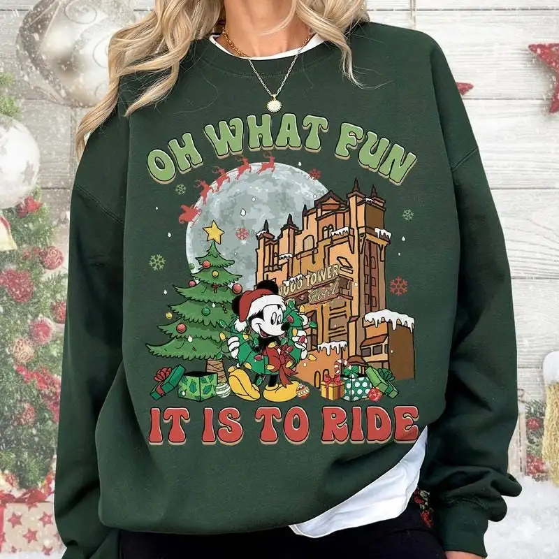 Mickey Christmas Hollywood Tower Oh What Fun It Is To Ride Shirt Jolllywood Nights Christmas 2025 Shirt Disneyland Christmas Tee 01
