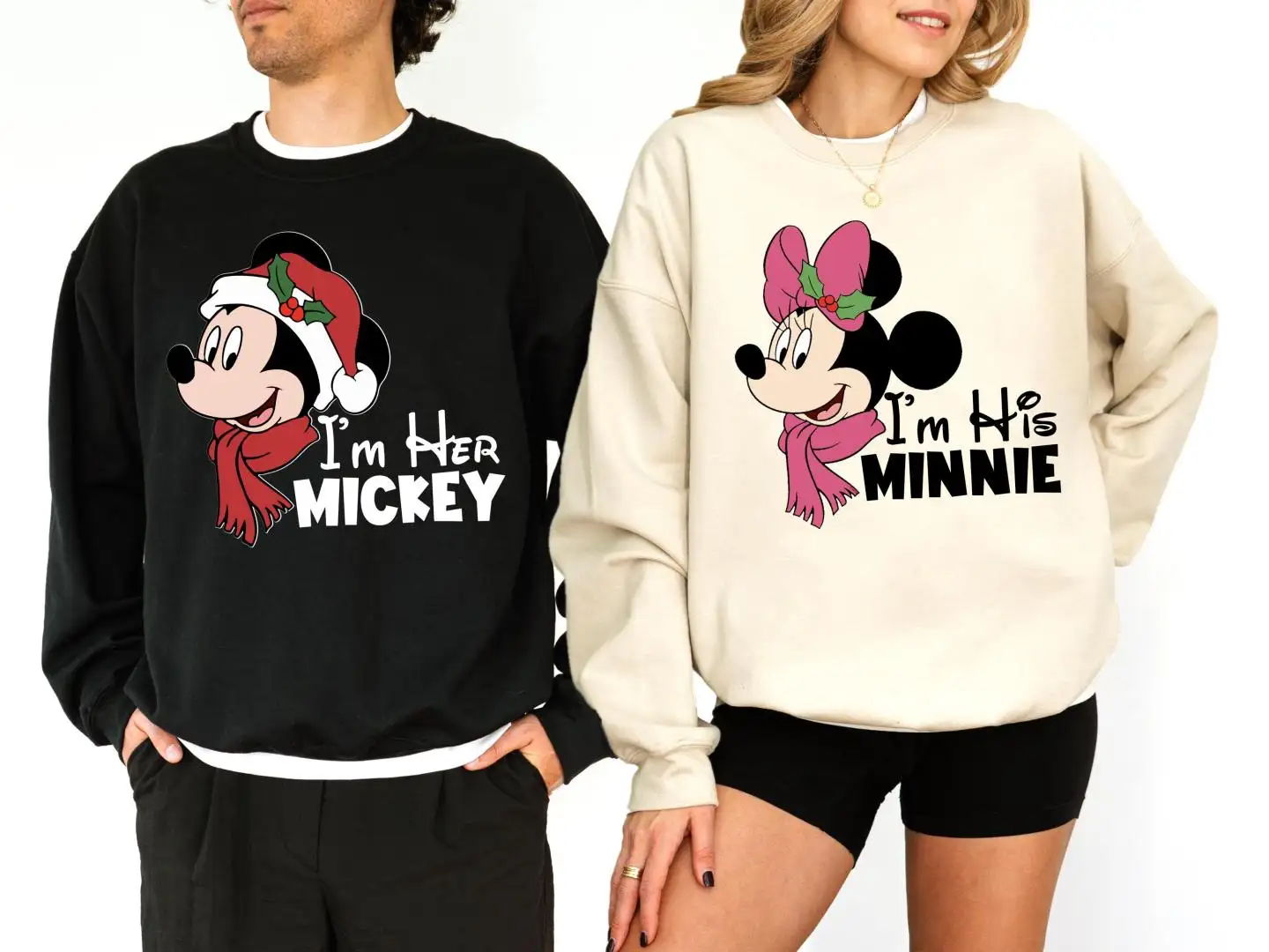 I'm Her Mickey I'm His Minnie Christmas Shirt, Mickey Minnie Mouse Couple Christmas Sweatshirt, Mickey and Minnie Christmas Matching Tee