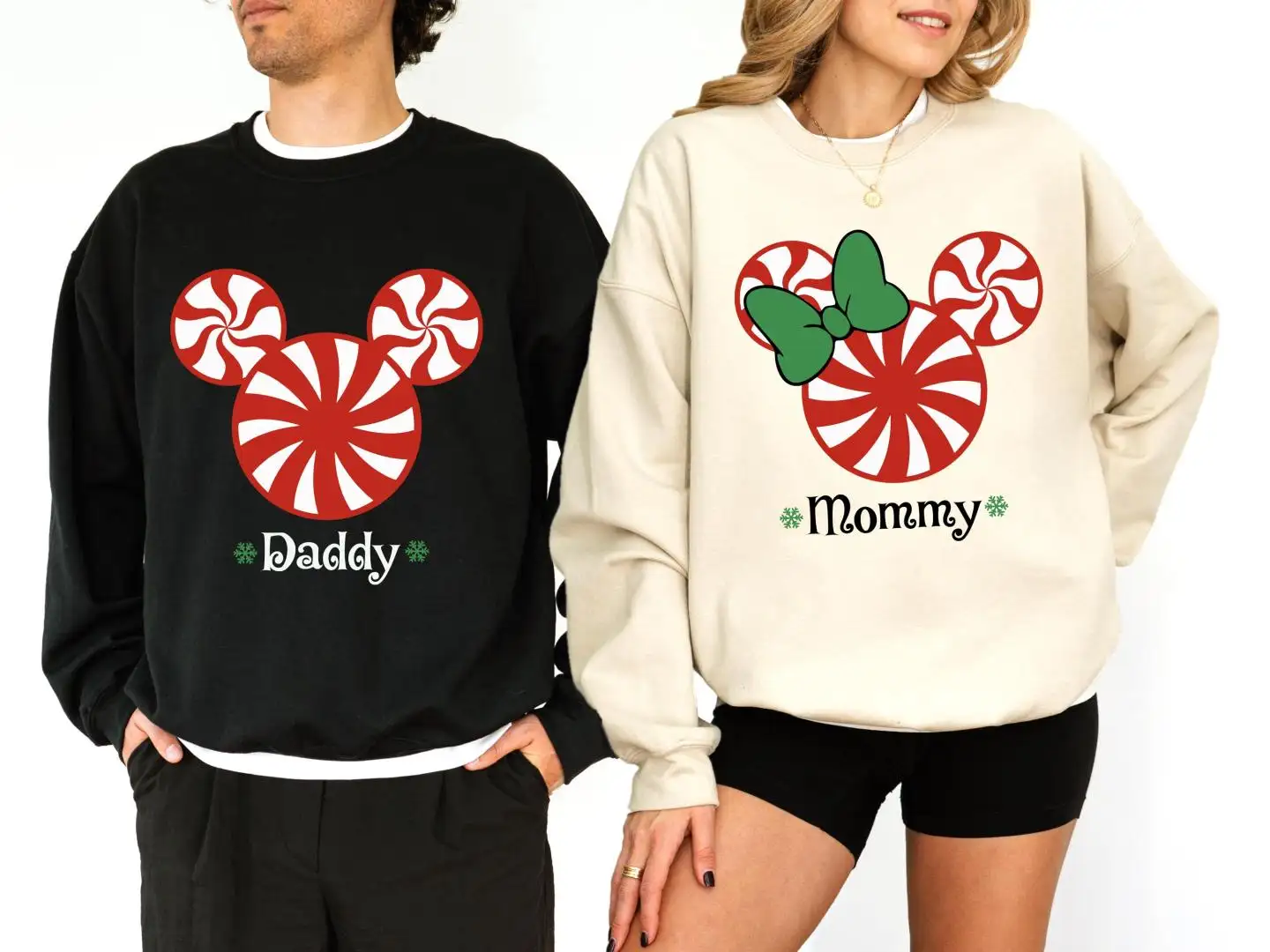 Mickey Minnie Peppermint Candy Matching Shirt, Christmas Candy Family Custom Name Sweatshirt, Merry Christmas Disney Couple Sweater