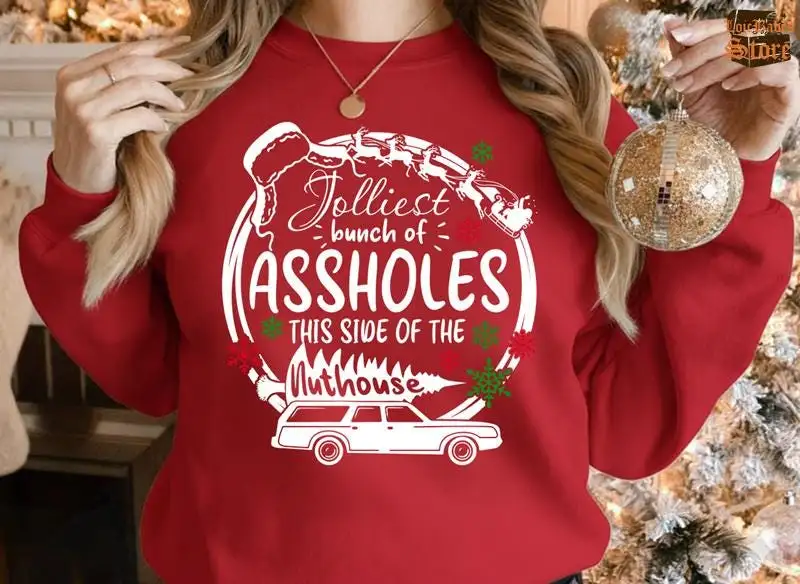 Comfort Colors Jolliest Bunch Of Assholes Shirt, Humorous Christmas Tee, Christmas Vacation, Christmas Gift, This Side Of The Nuthouse Shirt