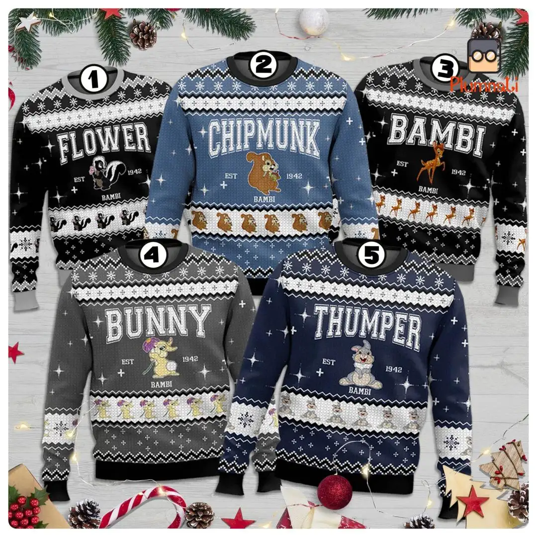 Disneyland Bambi Ugly Christmas Sweater, Bambi Reindeer Christmas Sweater, Bambi Characters Sweatshirt, Disneyland Family Matching Shirt