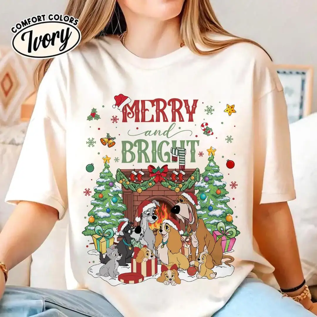 Disneyland Lady and The Tramp Christmas Shirt Merry and Bright Xmas Shirt Mickey's Very Merry Christmas Tee Disneyland Family Xmas Shirt