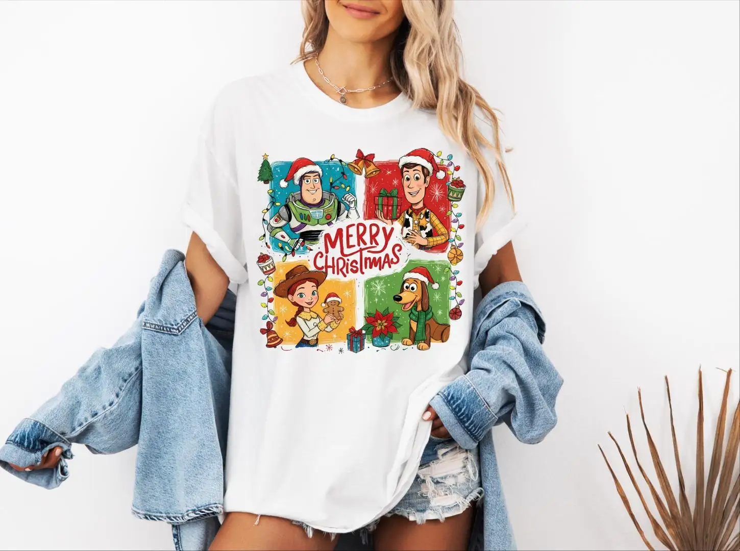 Comfort Colors® Toy Story Merry Christmas Shirt, Disney Watercolor Style Toy Story Christmas Tee, Woody Buzz Jessie Slinky Xmas T-Shirt