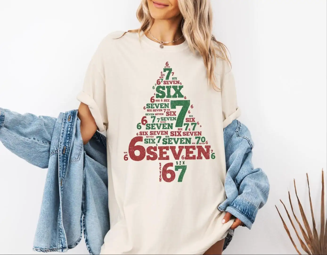 Comfort Colors® 6 7 Six Seven Retro Christmas Tree Shirt, Funny Christmas Season T-Shirt, Christmas Tree Shirt, Six Seven Meme Xmas Tee