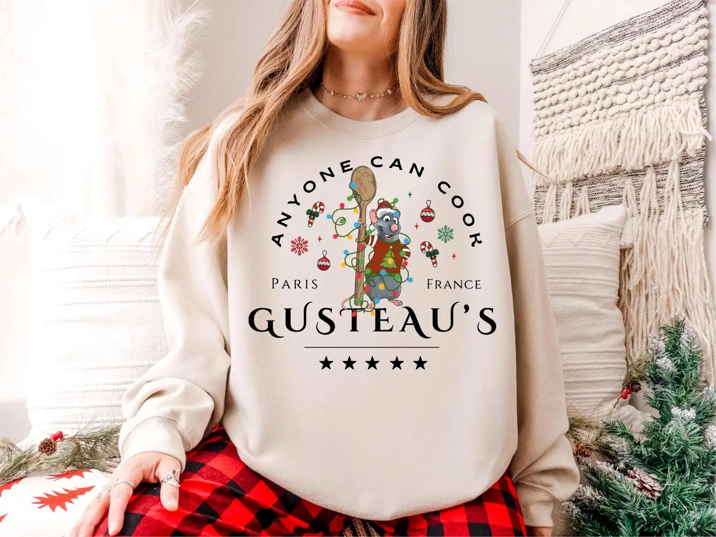 Anyone Can Cook Christmas Shirt, Disney Christmas T-shirt, Funny Disney World Christmas Tee, Ratatouille Chef Remy Christmas Sweatshirt