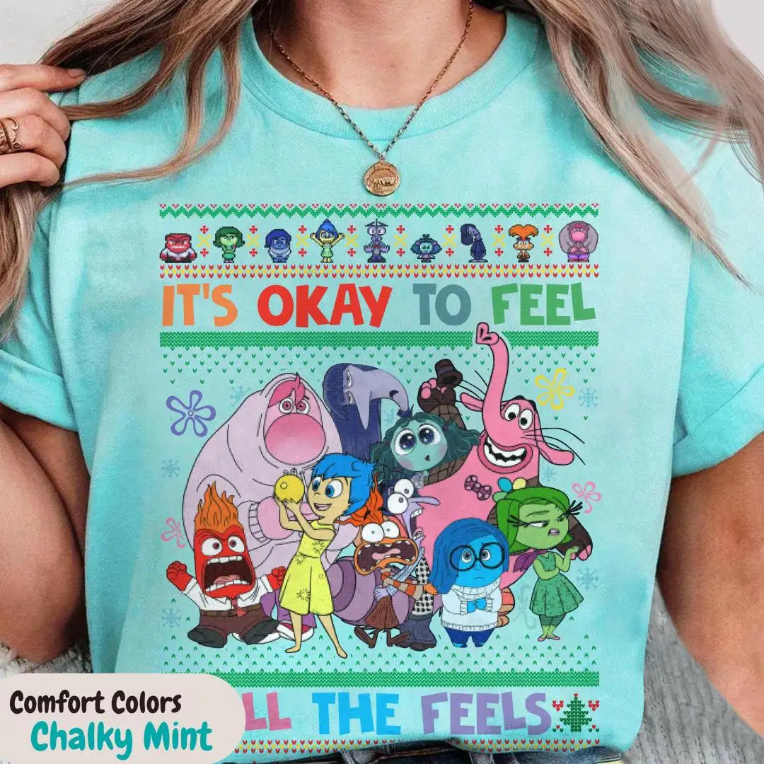 Inside Out 2 Movie Christmas Shirt Inside Out Group Party Tee, It's Okay To Feel All The Feels Tee Disneyland Family Matching Christmas Tee