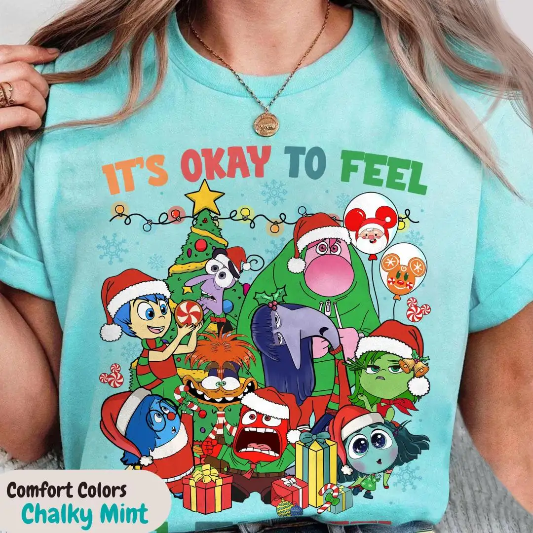 Inside Out 2 Movie Christmas Shirt Inside Out Group Party Shirt It's Okay To Feel All The Feels Tee Disneyland Family Matching Christmas Tee