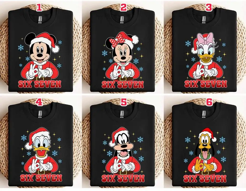 Comfort Colors Mickey and Friends Six Seven Christmas Shirt, Funny 67 Disneyland Christmas Shirt, 6 7 Trend Xmas Sweater, Disneyland Trip