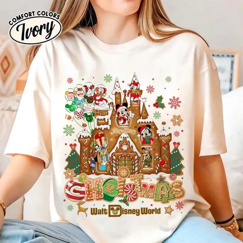 Mickey's Very Merry Christmas Party 2025 Gingerbread Shirt Mickey and Friends Xmas Tee Disneyland Vacation 2026 Shirt Family Matching Tee 00