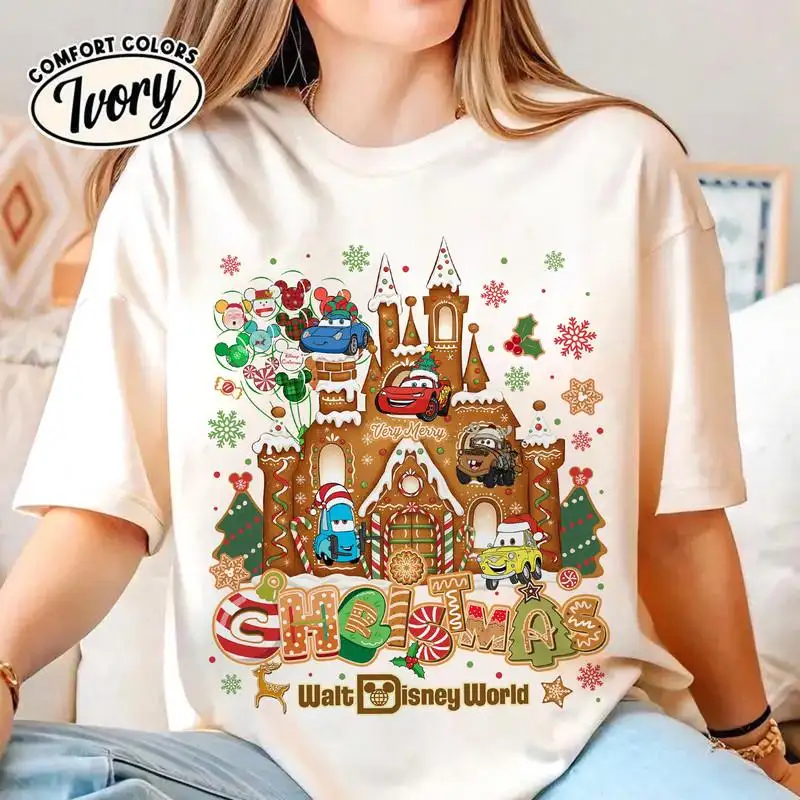Disneyland Cars Very Merry Christmas Party 2025 Gingerbread Shirt Lightning Mcqueen Xmas Tee Disneyland Vacation Family Matching Shirt 06
