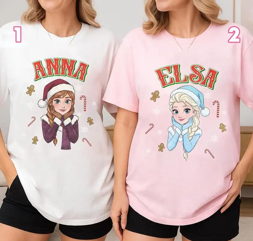 Disneyland Princess Christmas Shirt Elsa And Anna Christmas Shirt Disneyland Girls Trip Xmas Tee Disneyland Christmas Besties Matching Tee