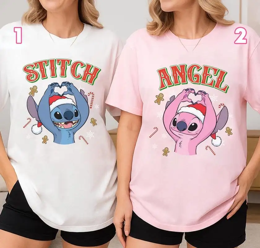 Disneyland Stitch And Angel Christmas Shirt Disneyland Couple Xmas Shirt Lilo And Stitch Xmas Matching Shirt Disneyland Family Christmas Tee