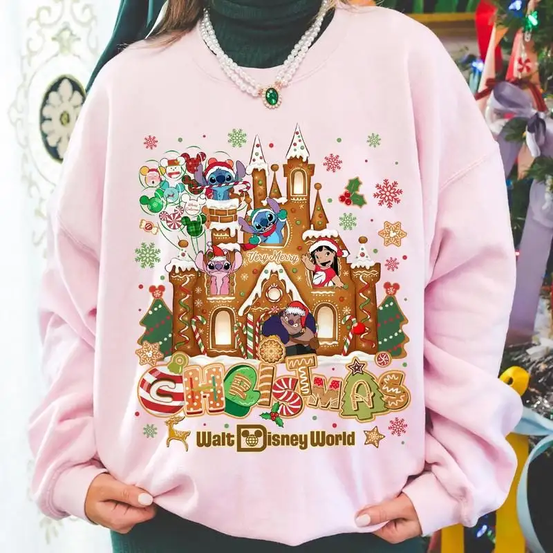 Lilo And Stitch Very Merry Christmas Party Gingerbread Shirt Disneyland 2025 Xmas Tee Disneyland Vacation Family Matching Christmas Shirt 05