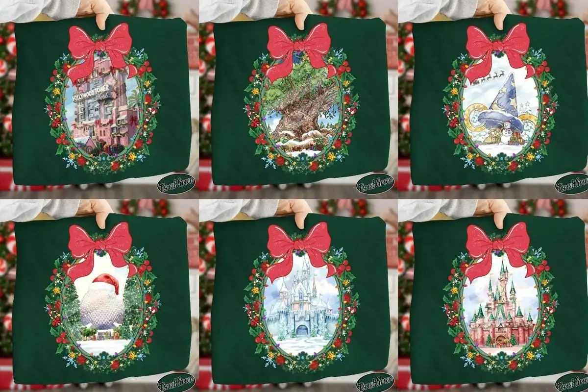 DisneyWorld Coquette Bow Christmas Shirt, Magic Kingdom Christmas, Disneyland Christmas 09, Matching Family Trip Shirt, Epcot World Tour Tee