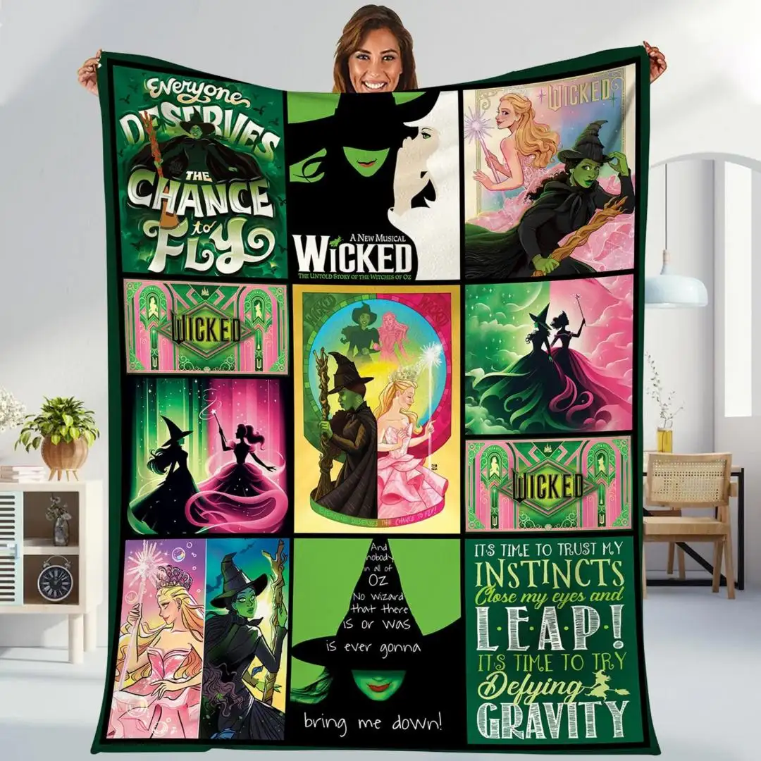 Wicked For Good Blanket, Wicked Shiz University Blanket, Christmas Blanket, Elphaba And Glinda Blanket, Wicked For Good Merch Halloween Gift