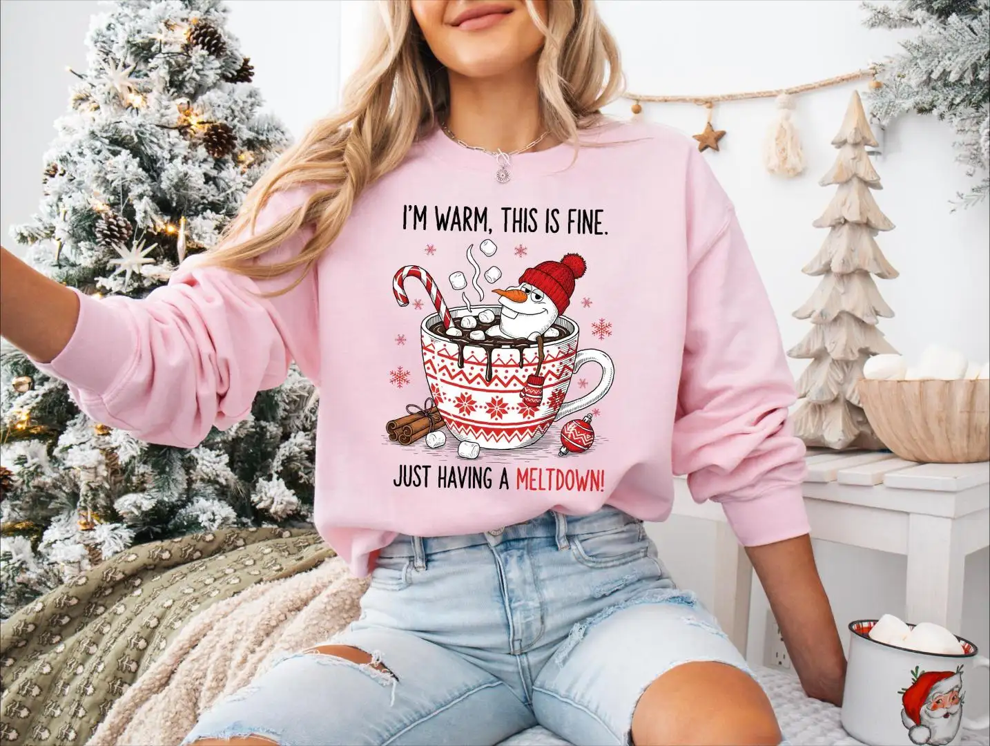 I'm Warm This Is Fine Just Having A Meltdown Christmas Snowman Shirt, Winter Hot Cocoa and marshmallow Sweater, Funny Christmas Snowman Tee