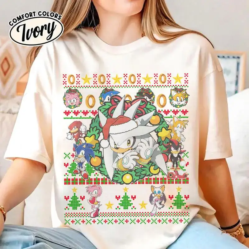 Silver Sonic Hedgehog Ugly Christmas Shirt, Family Christmas Shirts 02, Sonic The Hedgehog Christmas Shirt, Sonic Amy Rose Miles Shirt