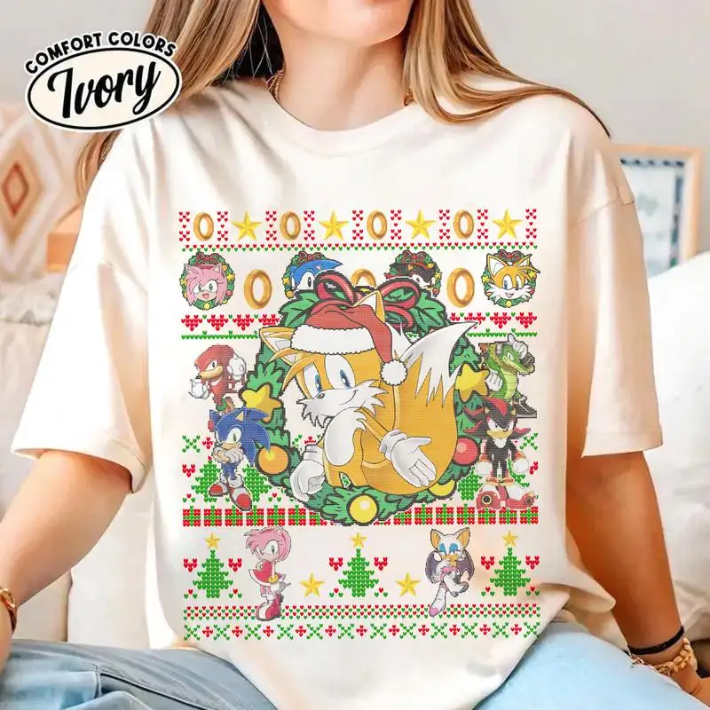 Sonic Miles Tails Prower Ugly Christmas Shirt, Sonic Amy Rose Miles Shirt, Family Christmas Shirts 01, Sonic The Hedgehog Christmas Shirt