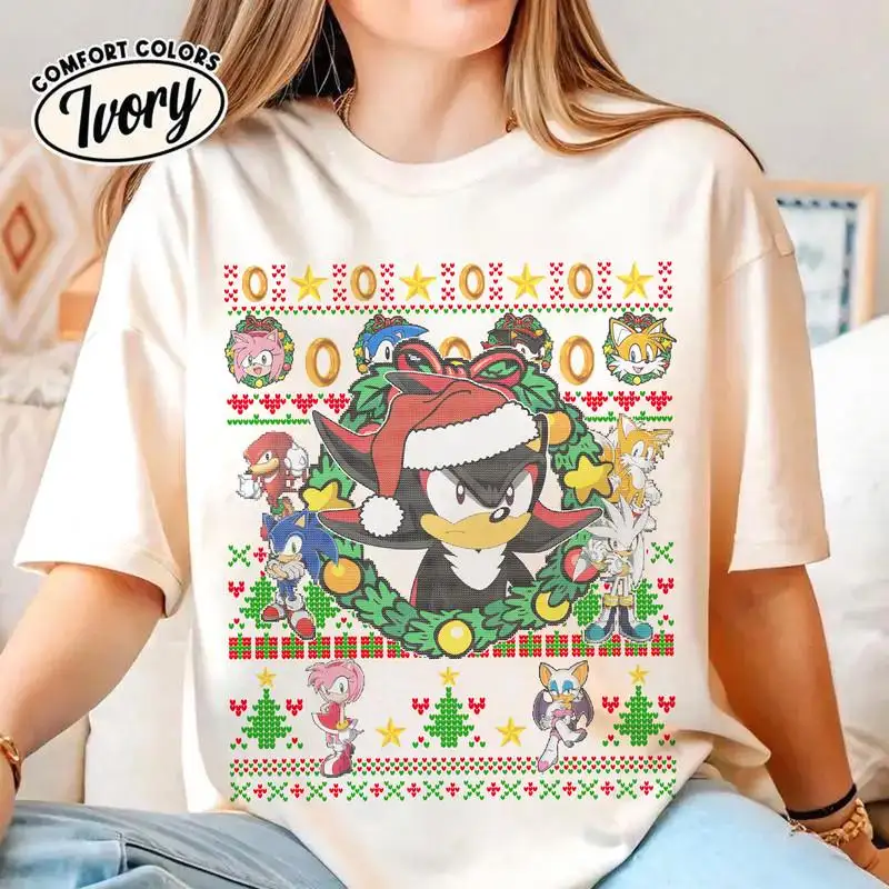 Shadow Sonic Hedgehog Ugly Christmas Shirt, Family Christmas Shirts 03, Sonic The Hedgehog Christmas Shirt, Sonic Amy Rose Miles Shirt