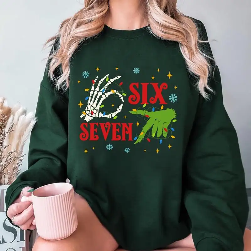 Six Seven Meme Christmas Shirt, Christmas 6 7 Green Hands Shirt, Funny Six Seven Shirt, Xmas Group Matching Shirt 01