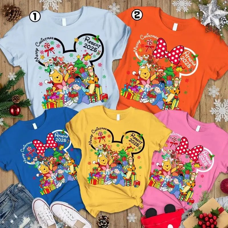 Personalized Pooh and Friends Christmas Shirt, Disneyland Xmas Shirt, Family Matching Xmas Shirt, Custom Mickey Very Merry Christmas Shirt