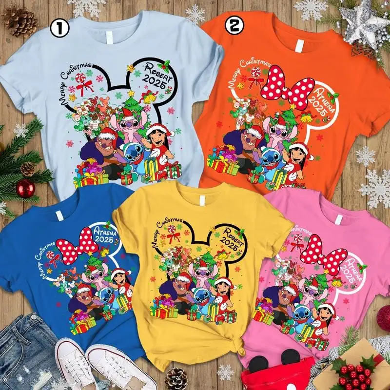 Personalized Disneyland 2025 Christmas Shirt, Family Xmas Tee 08, Custom Lilo And Stitch Christmas Shirt, Mickey Very Merry Christmas Shirt