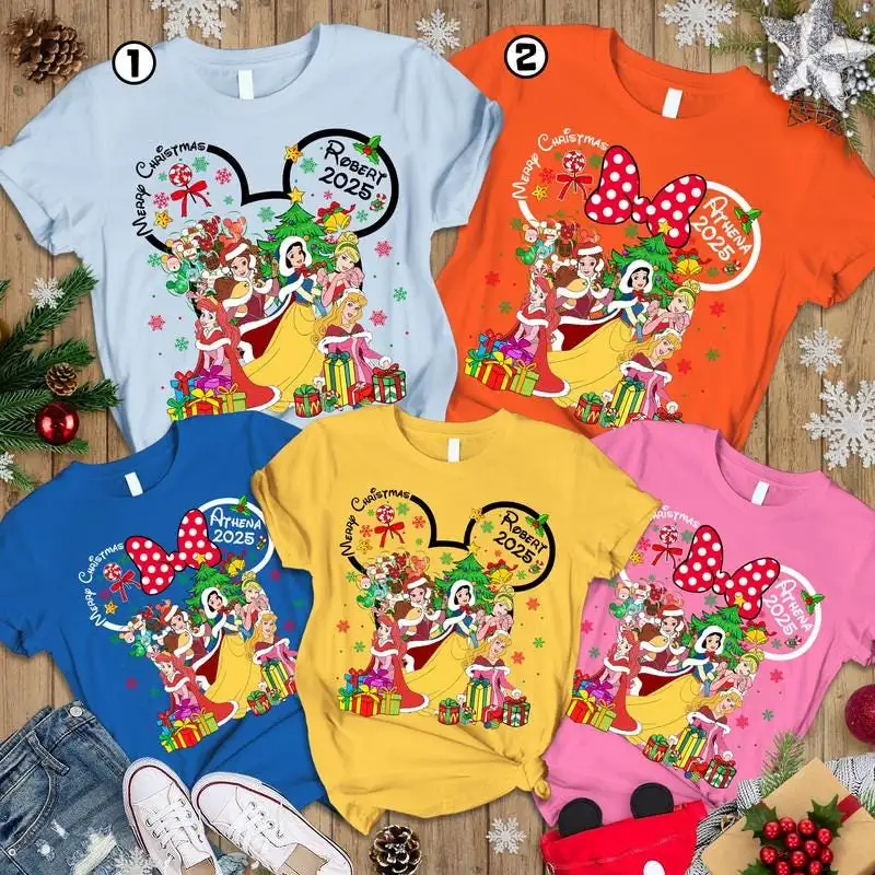 Personalized Disneyland 2025 Christmas Shirt Custom Disneyland Princess Christmas Shirt Mickey Very Merry Christmas Tee Family Xmas Shirt 06