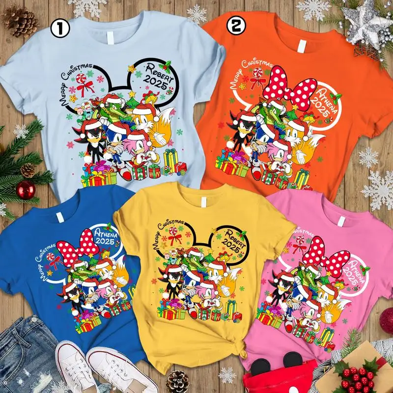 Personalized Disneyland 2025 Christmas Shirt Custom Sonic And Friends Christmas Shirt Mickey Very Merry Christmas Shirt Family Xmas Tee 10