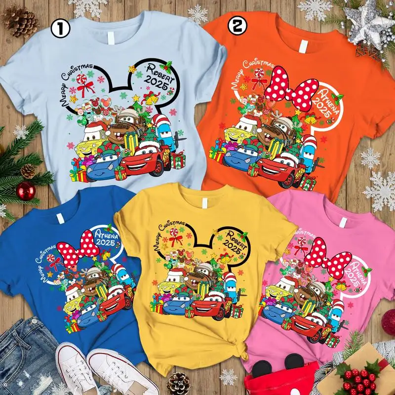 Personalized Disneyland 2025 Christmas Shirt, Disneyland Family Xmas Tee 04, Mickey Very Merry Christmas Tee, Custom Cars Christmas Shirt