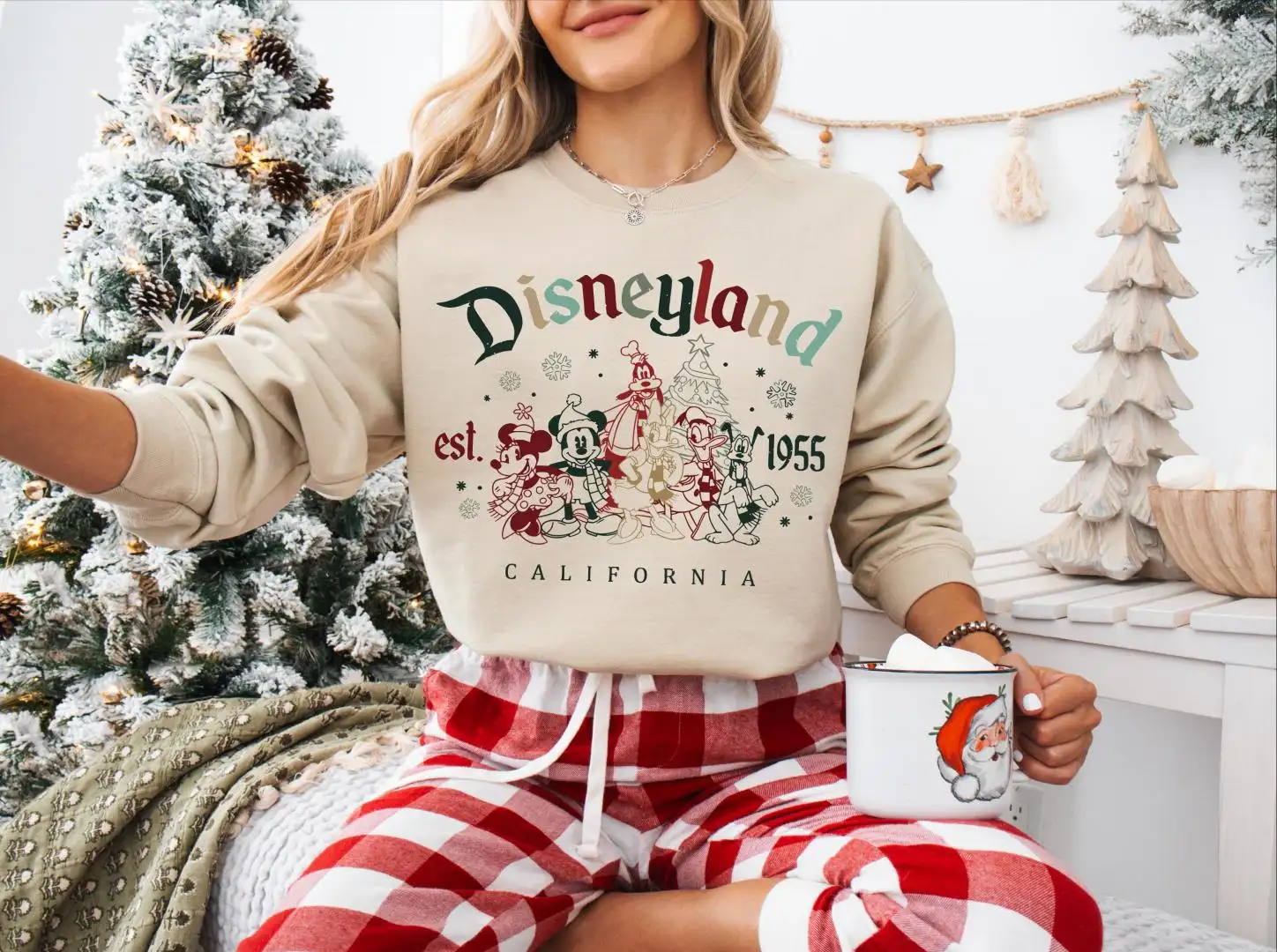 Disneyland Est. 1955 California Christmas Shirt, Mickey and Friends Christmas Tree Sweatshirt, Disneyland Family Christmas Trip Sweater