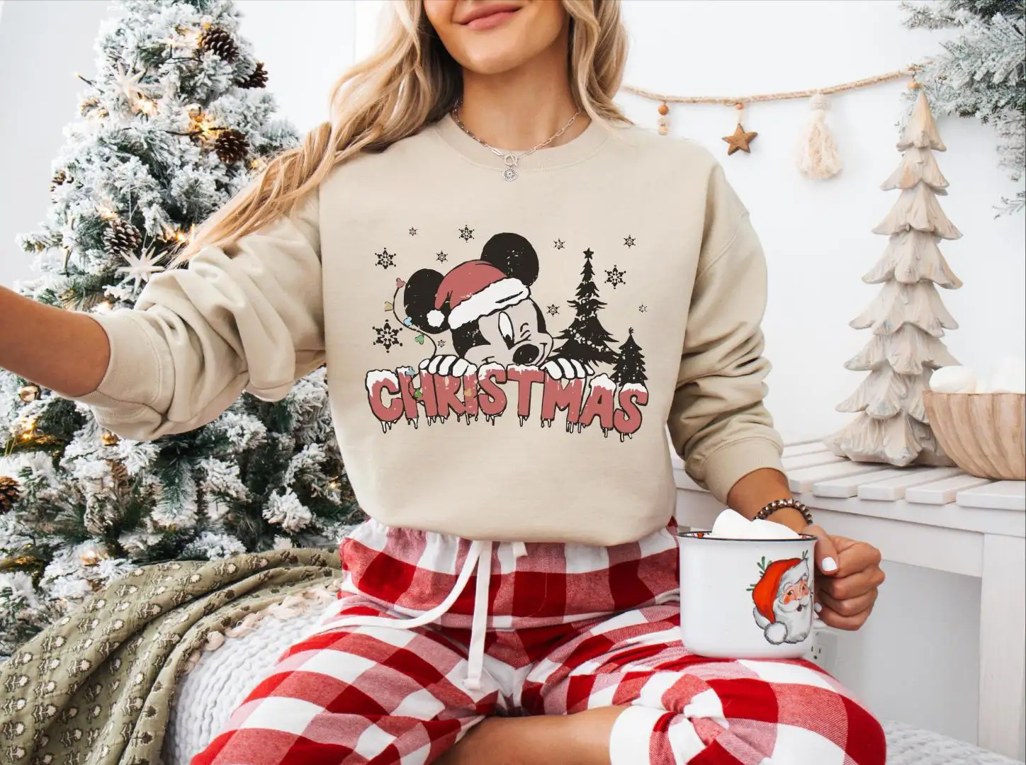 Retro Mickey Christmas Shirt, Disney Christmas Sweatshirt, Vintage Christmas Theme Shirt, Mickey Winter Snow and Christmas Tree Sweater