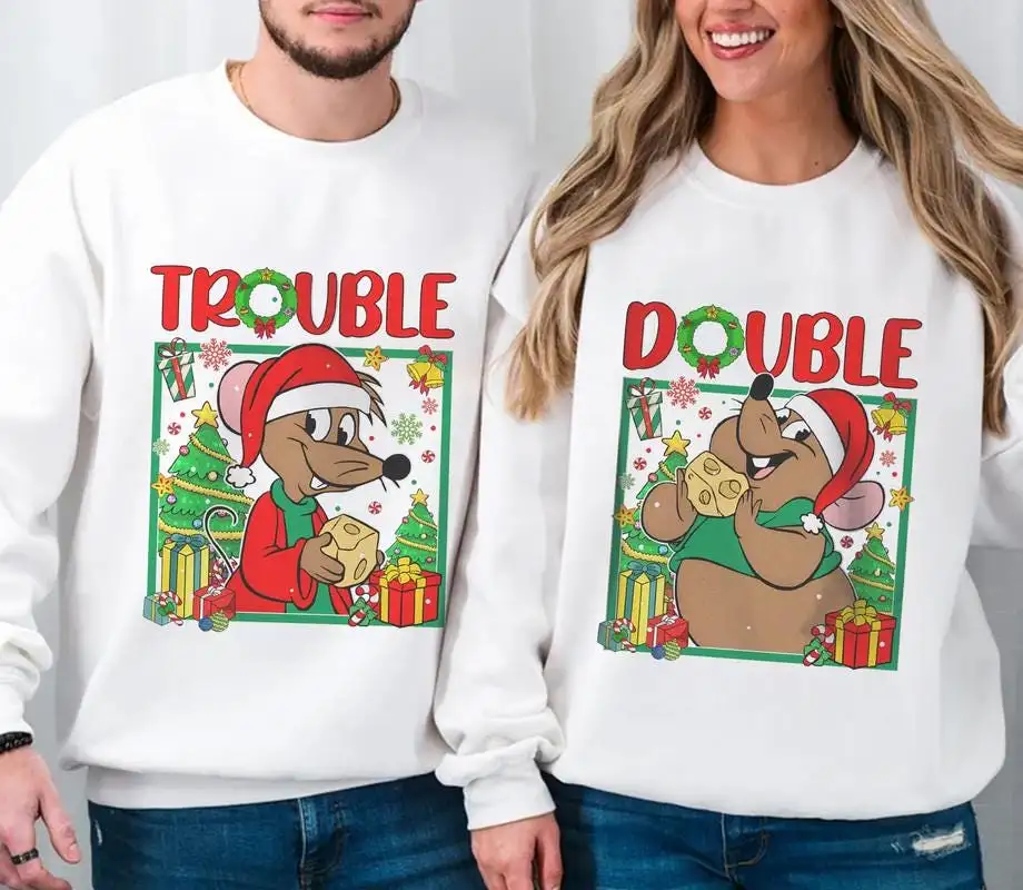 Disneyland Cinderella Jaq and Gus Christmas Shirt, Disneyworld Christmas Family Matching Shirt 08, Cinderella Gus Gus Couple Christmas Shirt