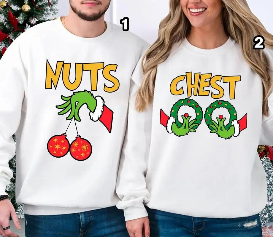 Chest And Nuts Couple Christmas Shirt, Couples Christmas Shirt, Chest Nuts Christmas Shirt, Xmas Gift 00, Husband and Wife Matching Shirt