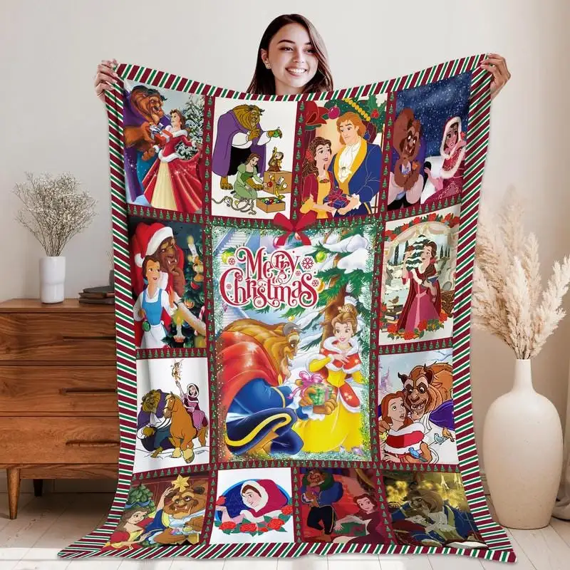 Beauty and the Beast Merry Christmas Blanket Belle and Beast Couple Blanket Disneyland Couple Blanket Disneyland Villain Gift Xmas Blanket