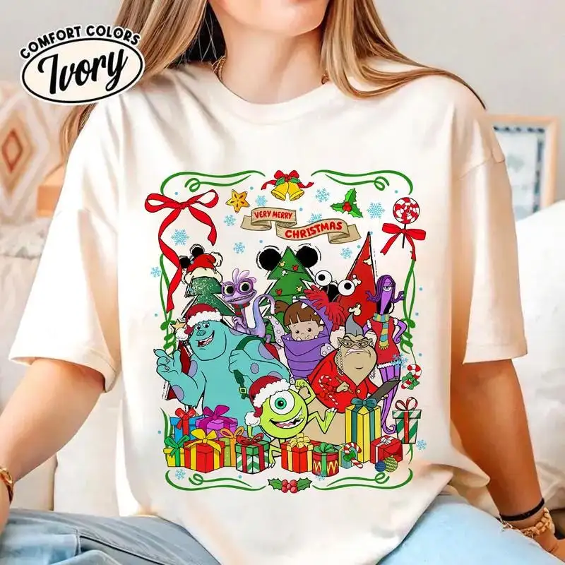 Disneyland Monsters Inc Christmas Shirt, Santa Sully Mike Boo Christmas Light Shirt, Disneyland Very Merry Christmas Tee, Christmas Gift 14