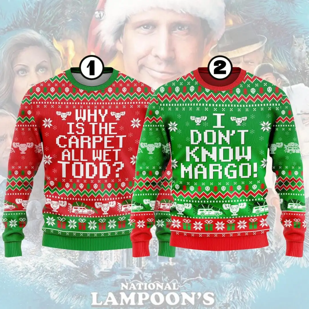 National Lampoon's Christmas Vacation Ugly Sweater, I Don't Know Margo And Why is the Carpet All Wet Todd Sweater, Christmas Couple Gift
