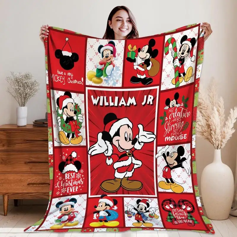 Personalized Mickey Mouse Blanket, Mickey Mouse Fleece Blanket, Disneyland Mickey Santa Claus Christmas Couch Sofa Blanket, Christmas Gift