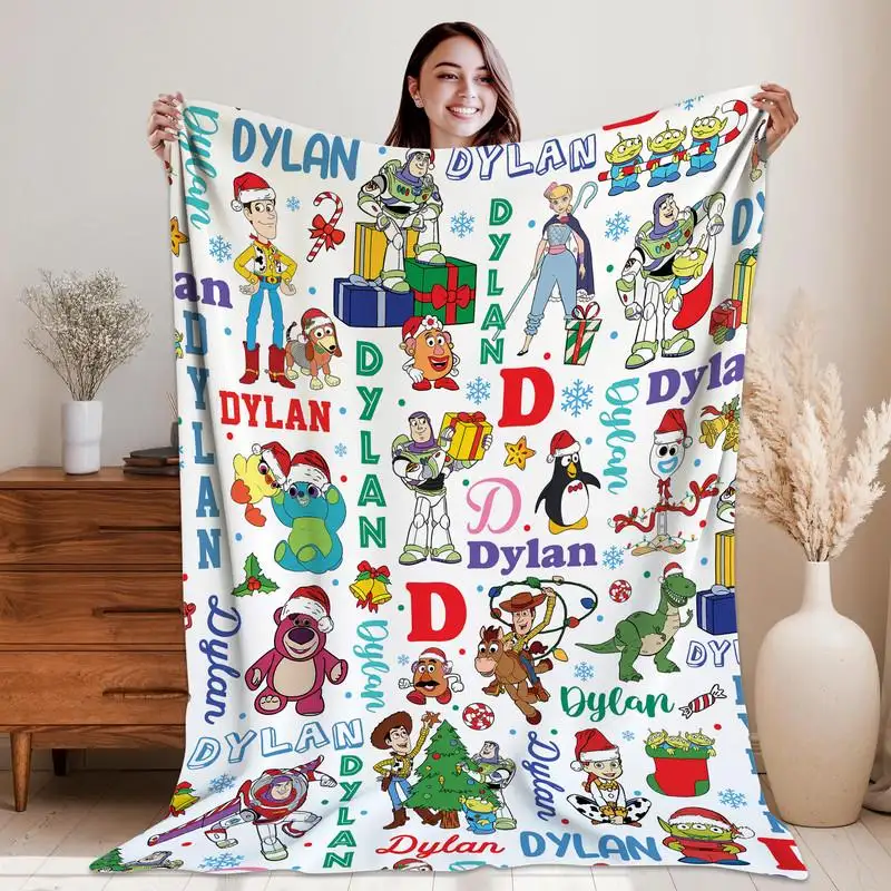 Personalized Toy Story Christmas Blanket, Cartoon Movie Fleece Blanket, Toy Characters Blanket, Christmas Gifts, Name Blanket Christmas Gift